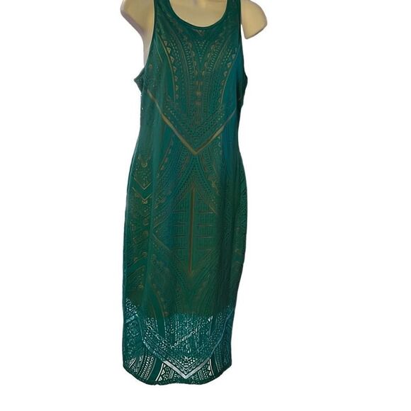 Mossimo Women's Sleeveless Perforated Geometric Line Aqua Blue Midi Dress M - Picture 2 of 10